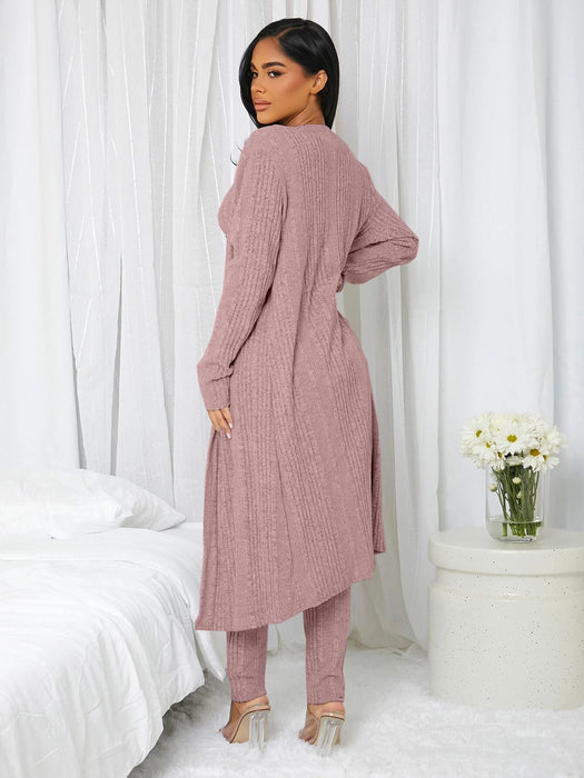 3 Pieces Ribbed Knit Lounge Set