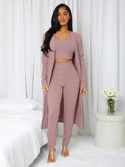 3 Pieces Ribbed Knit Lounge Set