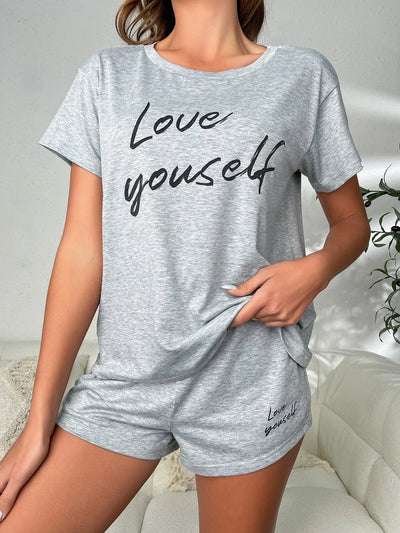 Letter Graphic Tee And Shorts Lounge Set